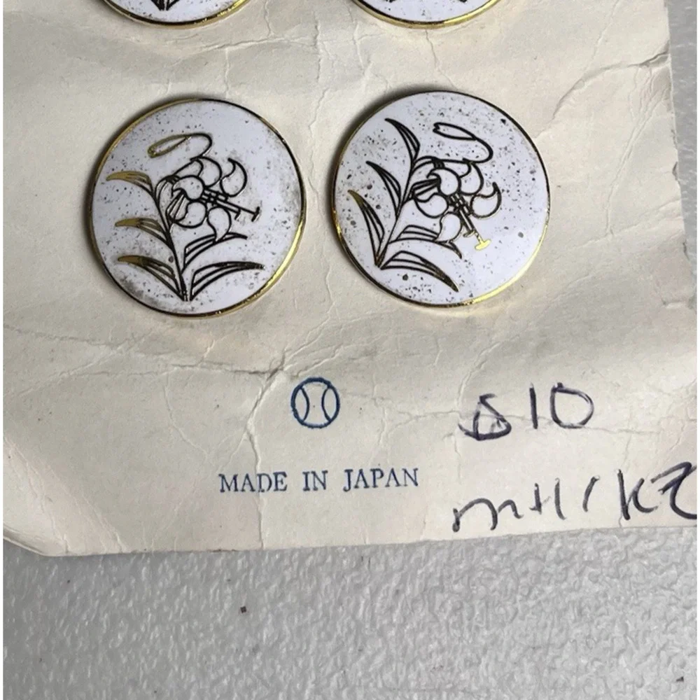 Japanese Cloisonne Enamel Buttons Original Card Japan White ENAMEL LOSS spots